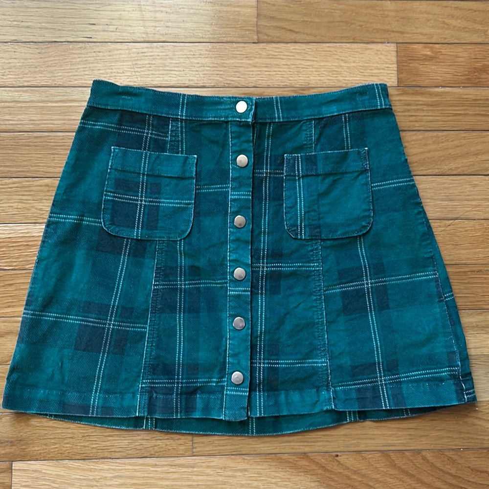 Urban Outfitters Green Plaid Button Up Skirt Size Medium